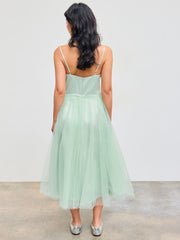 Sweetheart Sequin Corset Tulle Ruffle Midi Dress