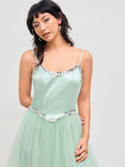 Sweetheart Sequin Corset Tulle Ruffle Midi Dress