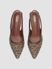 TWEED POINTED TOE SLINGBACK HEELS