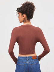 Knit Round Neckline Solid Long Sleeve Crop Top