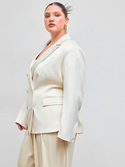 Collar Solid Button Blazer With Belt Curve & Plus