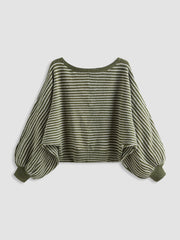 Knit Wool-blend Boat Neck Striped Oversized Sweater Curve & Plus