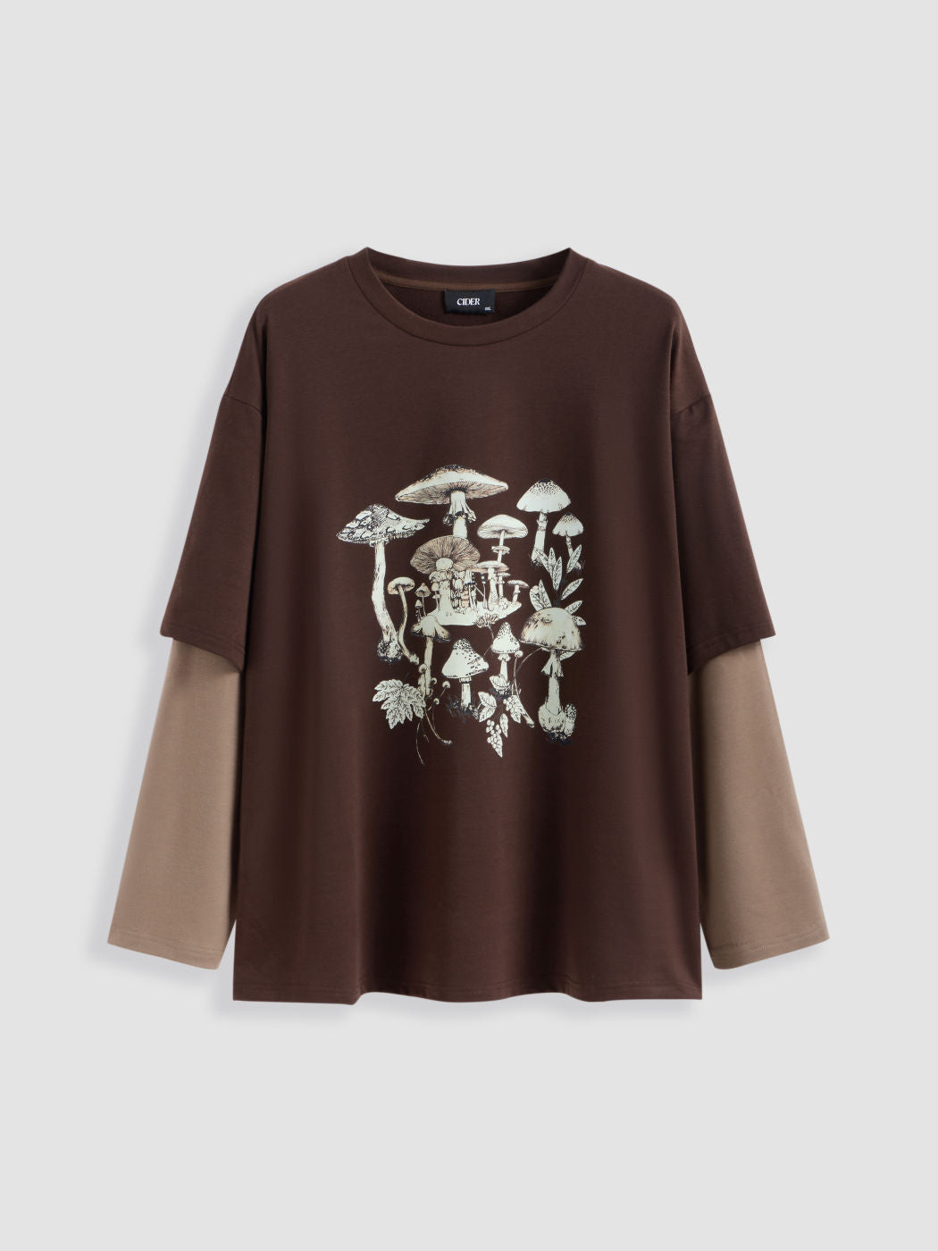 Round Neckline Mushroom Two Tone Oversized Sweatshirt Curve & Plus