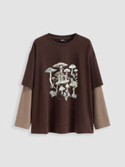 Round Neckline Mushroom Two Tone Oversized Sweatshirt Curve & Plus