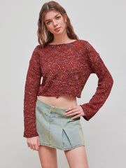 Wool-blend Round Neckline Knitted Long Sleeve Top