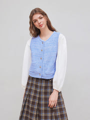 Cotton-blend Round Neckline Pocket Knitted Vest