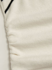 Knit Square Neck Solid Contrasting Binding Ruched Long Sleeve Top