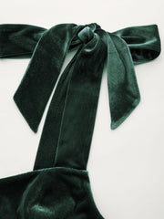 Velvet Sweetheart Neckline Split Ruched Knotted Maxi Dress