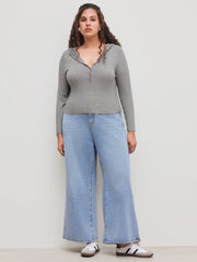 Hooded Solid Button Long Sleeve Top