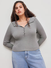 Hooded Solid Button Long Sleeve Top
