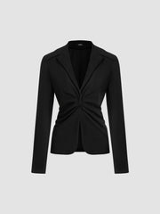 Collar Solid Ruched Long Sleeve Blouse