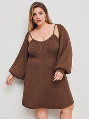 Knit Sweetheart Solid Ruffle Mini Dress & Shrug Curve & Plus