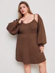 Knit Sweetheart Solid Ruffle Mini Dress & Shrug Curve & Plus