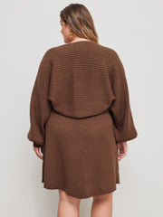 Knit Sweetheart Solid Ruffle Mini Dress & Shrug Curve & Plus