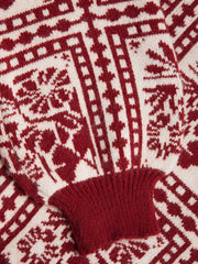 Knit Round Neckline Aztec Floral Long Sleeve Sweater Curve & Plus