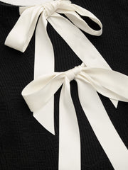 Knit Boat Neck Tie Back Bowknot Backless Mini Dress