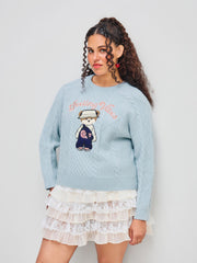 Feeling Vibes Cable Knit Round Neckline Bear Long Sleeve Sweater Curve & Plus