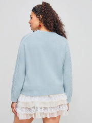 Feeling Vibes Cable Knit Round Neckline Bear Long Sleeve Sweater Curve & Plus