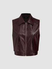 Faux Leather Collar Crop Jacket Vest