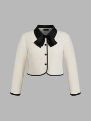 Tweed Collar Contrasting Binding Knotted Pocket Crop Top Curve & Plus