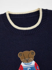 Knit Round Neckline Bear Contrasting Binding Vest Curve & Plus