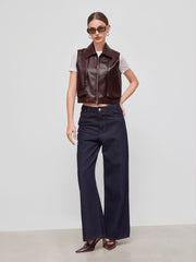 Faux Leather Collar Crop Jacket Vest