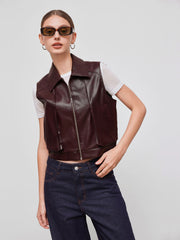 Faux Leather Collar Crop Jacket Vest