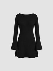 Knit Boat Neck Tie Back Bowknot Backless Mini Dress