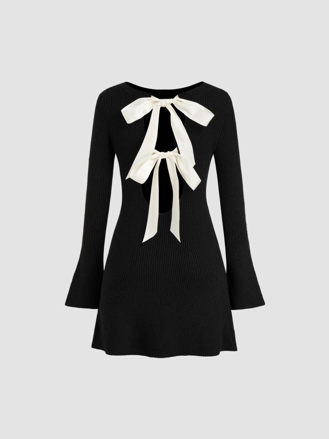 Knit Boat Neck Tie Back Bowknot Backless Mini Dress