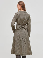 Cotton-blend Collar Gingham Bowknot Midi Dress
