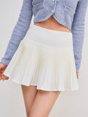 Mid Rise Solid Pleated Mini Skirt