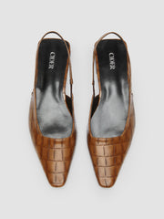 CROCODILE PATTERN POINTED TOE FAUX LEATHER SLINGBACK FLATS