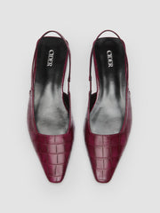 CROCODILE PATTERN POINTED TOE FAUX LEATHER SLINGBACK FLATS