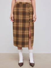 Wool-look High Rise Plaid Split Maxi Skirt