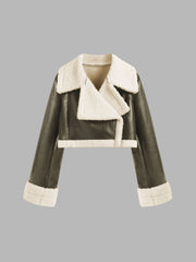 Fleece Contrast Faux Leather Cropped Shearling Jacket