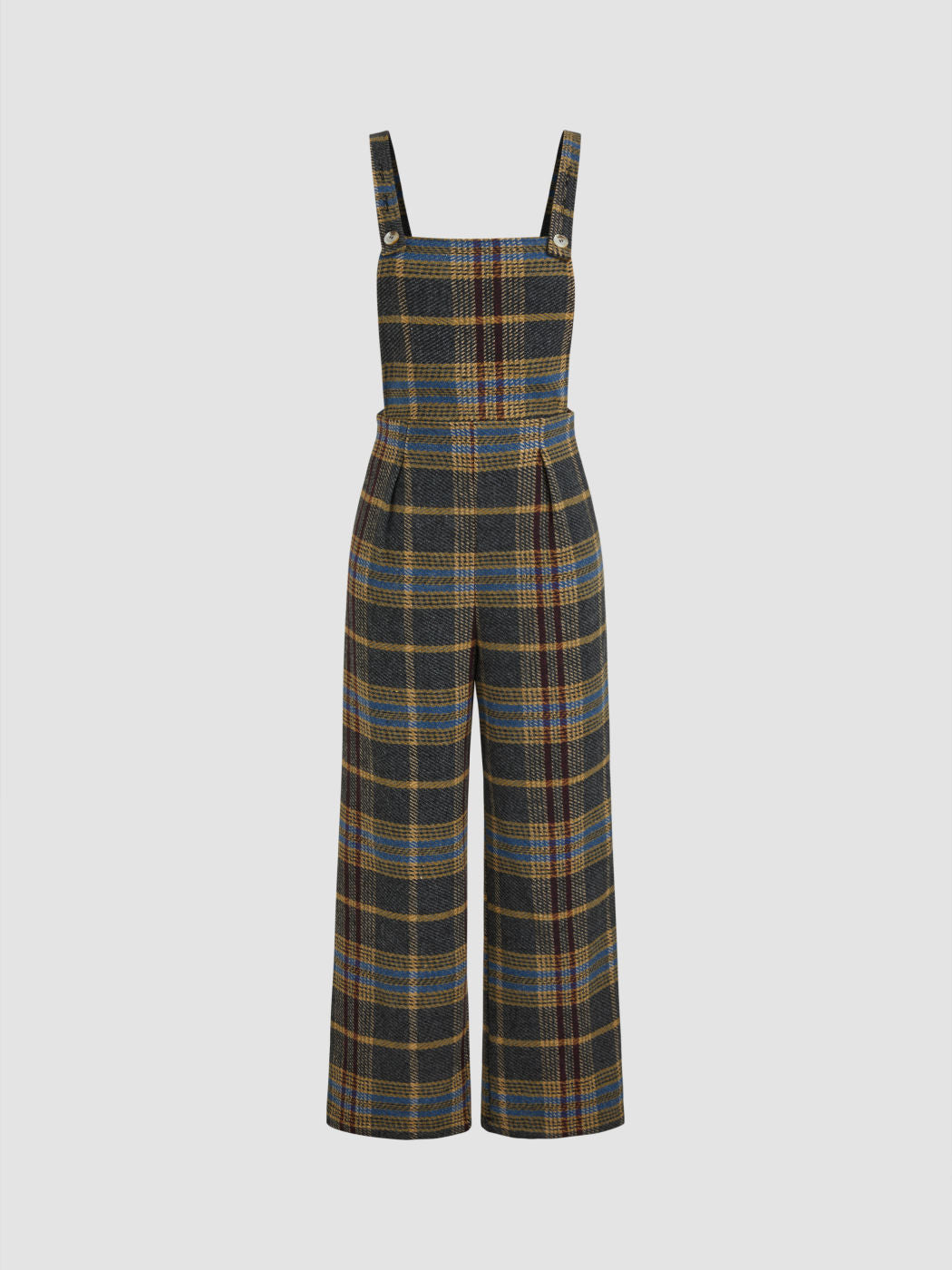 Tweed Plaid Button Up Wide Leg Jumpsuit