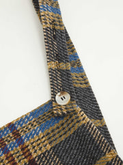 Tweed Plaid Button Up Wide Leg Jumpsuit
