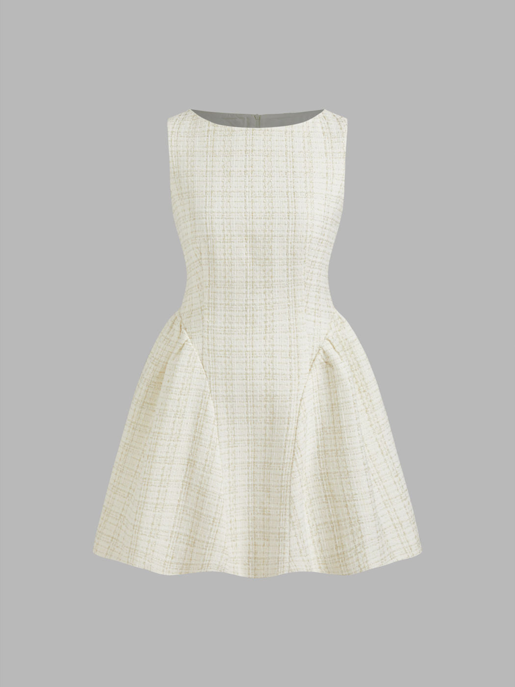 Tweed Boat Neck Zipper Ruffle Mini Dress