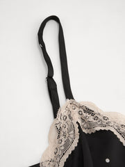Satin V-neck Spot Lace Trim Nightdress Curve & Plus
