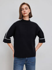 Knit Contrasting Binding Long Sleeve Top