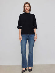 Knit Contrasting Binding Long Sleeve Top