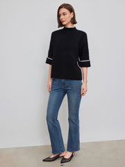 Knit Contrasting Binding Long Sleeve Top