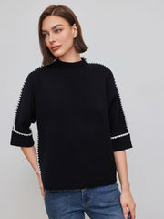 Knit Contrasting Binding Long Sleeve Top