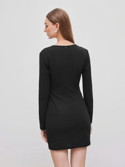 Deep V-neck Solid Shirred Mini Dress