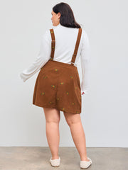 Corduroy Floral Embroidery Button Overall Mini Dress Curve & Plus