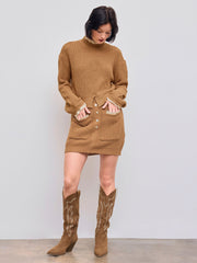Knit High Neck Lace Trim Long Sleeve Top