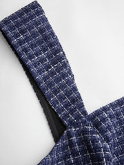 Tweed Square Neck Checks Split Tank Top