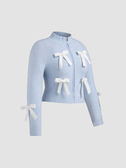 High Neck Bowknot Cardigan Curve & Plus