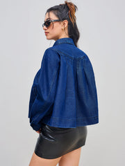 Denim Collar Pleated Oversized Jacket