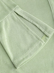 Solid Collar Button Up Bell Sleeve Blouse